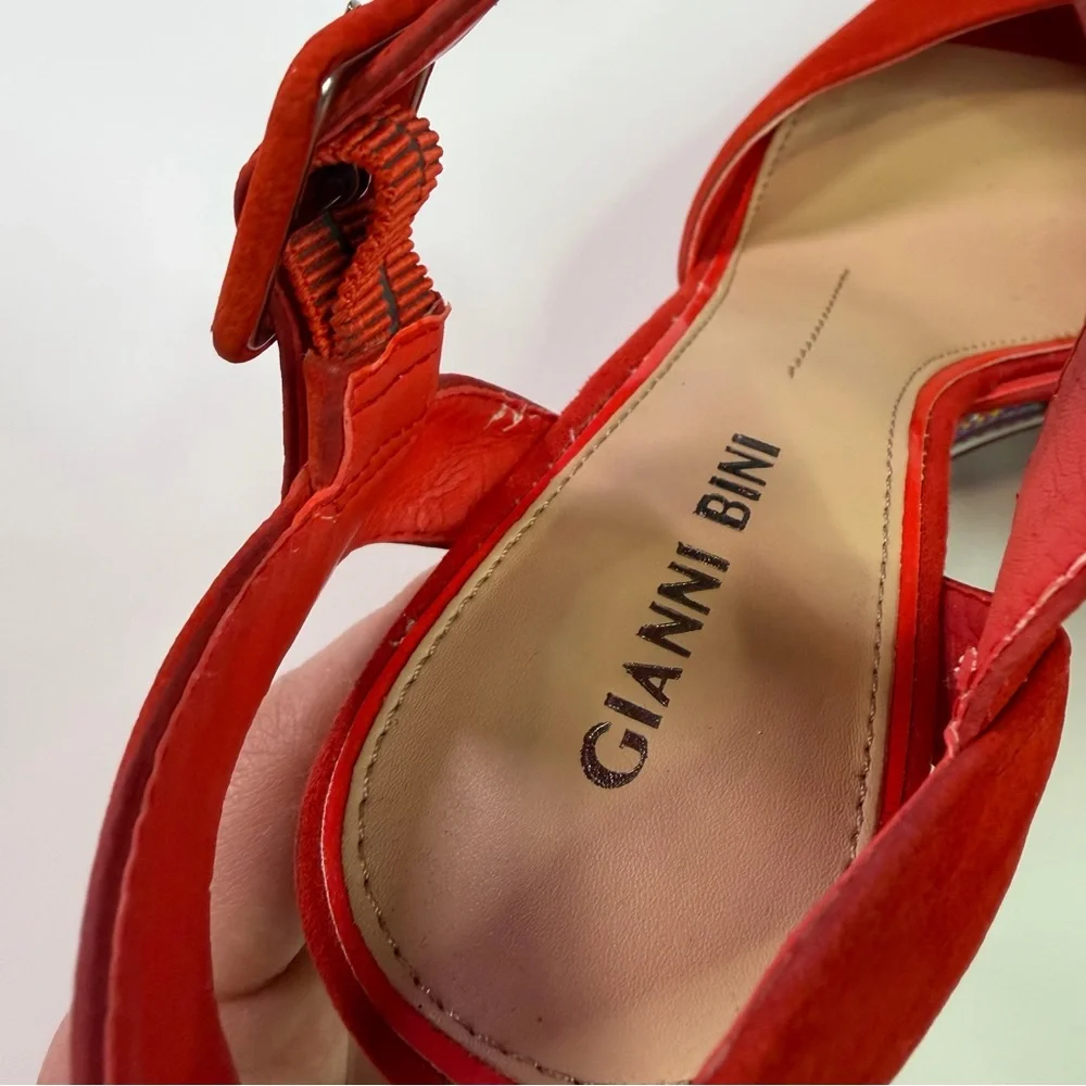 Gianni Bini Red Multicolor Embroidered Wedge Sandals